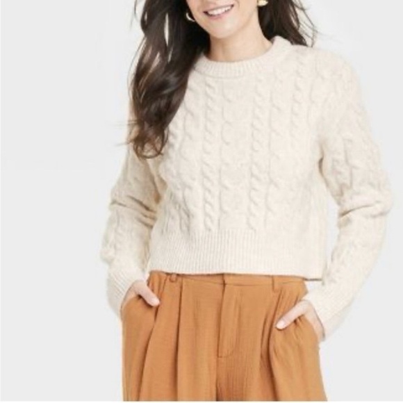 A New Day Target Cable Knit Cropped Soft Sweater - Picture 1 of 9